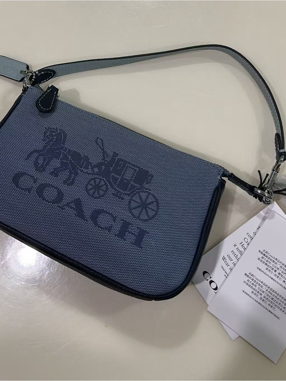 Coach Navy Blue Canvas Wristlet Shoulder Bag